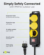 Stekkerdoos 3-voudig, spatwaterdicht, 3 m