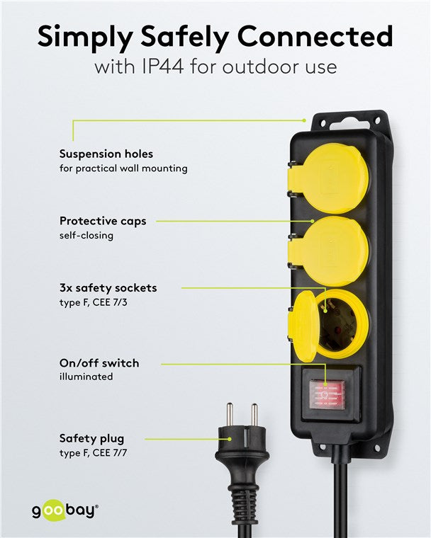 Stekkerdoos 3-voudig, spatwaterdicht, 3 m
