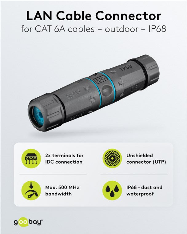 Outdoor LAN Kabelconnector CAT 6A UTP IP68 - Toolless Netwerk Verlengstuk - Goobay