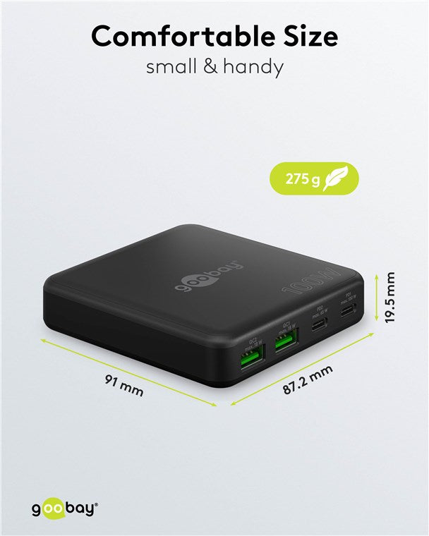 USB-C™ PD GaN Multiport Desktop Charger (100 W) zwart