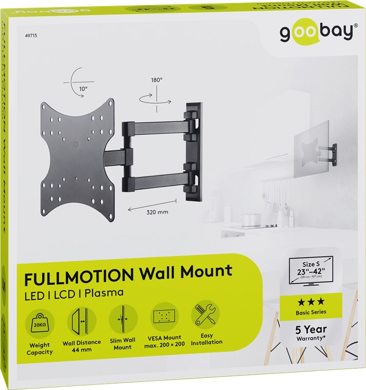 TV Muurbeugel Full Motion – Geschikt voor 23 t/m 42 inch – Zwart (S)