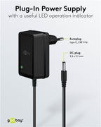 Goobay 12V Voedingsadapter (18W / 1.5A) – 5.5 mm x 2.1 mm DC Plug