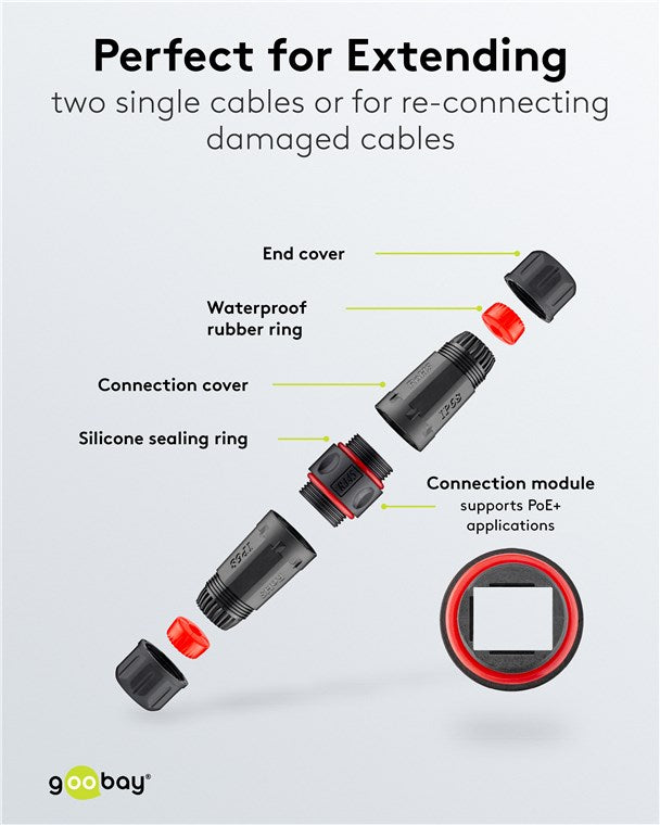 Outdoor (IP68) netwerkkabelconnector, CAT 6 niet afgeschermd