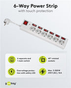 Stekkerdoos 6-voudig met overspanningsbeveiliging en 6x schakelaars, 1,5m