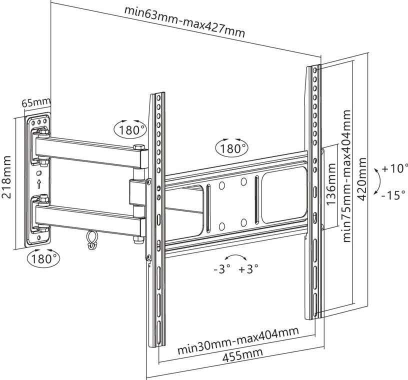 TV Muurbeugel Full Motion – Geschikt voor 32 t/m 55 inch – Zwart (M)