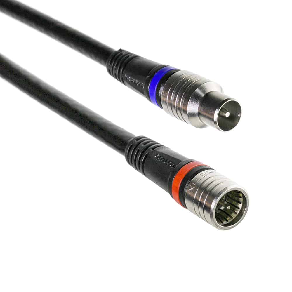 Technetix RLA++ IEC-male naar F-male coaxkabel 1,5 meter zwart – Quad Shield – DOCSIS 4.0