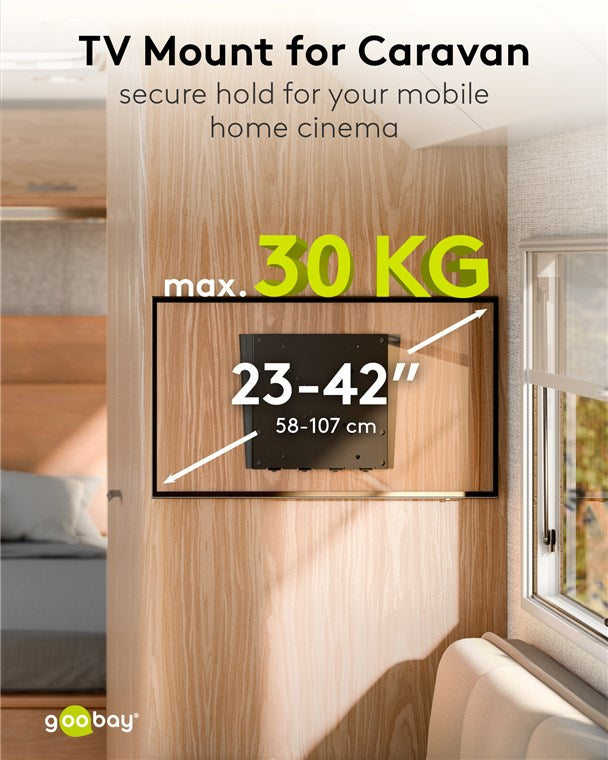 TV Muurbeugel Caravan / Camper Vast – Tot 30 kg draagvermogen – Zwart (Fixed M)