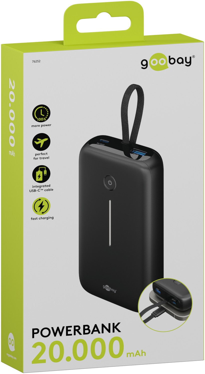 Powerbank - 20.000 mAh - Ingebouwde USB-C kabel