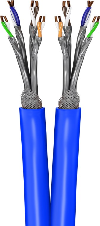 CAT 7A duplex netwerkkabel, S/FTP (PiMF), blauw