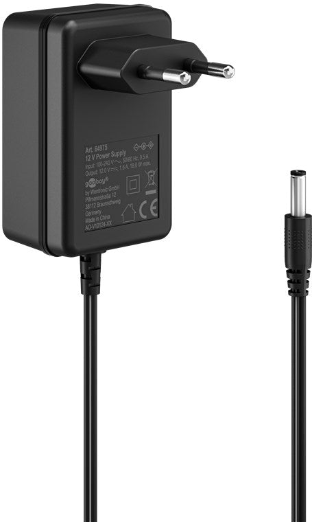 Goobay 12V Voedingsadapter (18W / 1.5A) – 5.5 mm x 2.1 mm DC Plug
