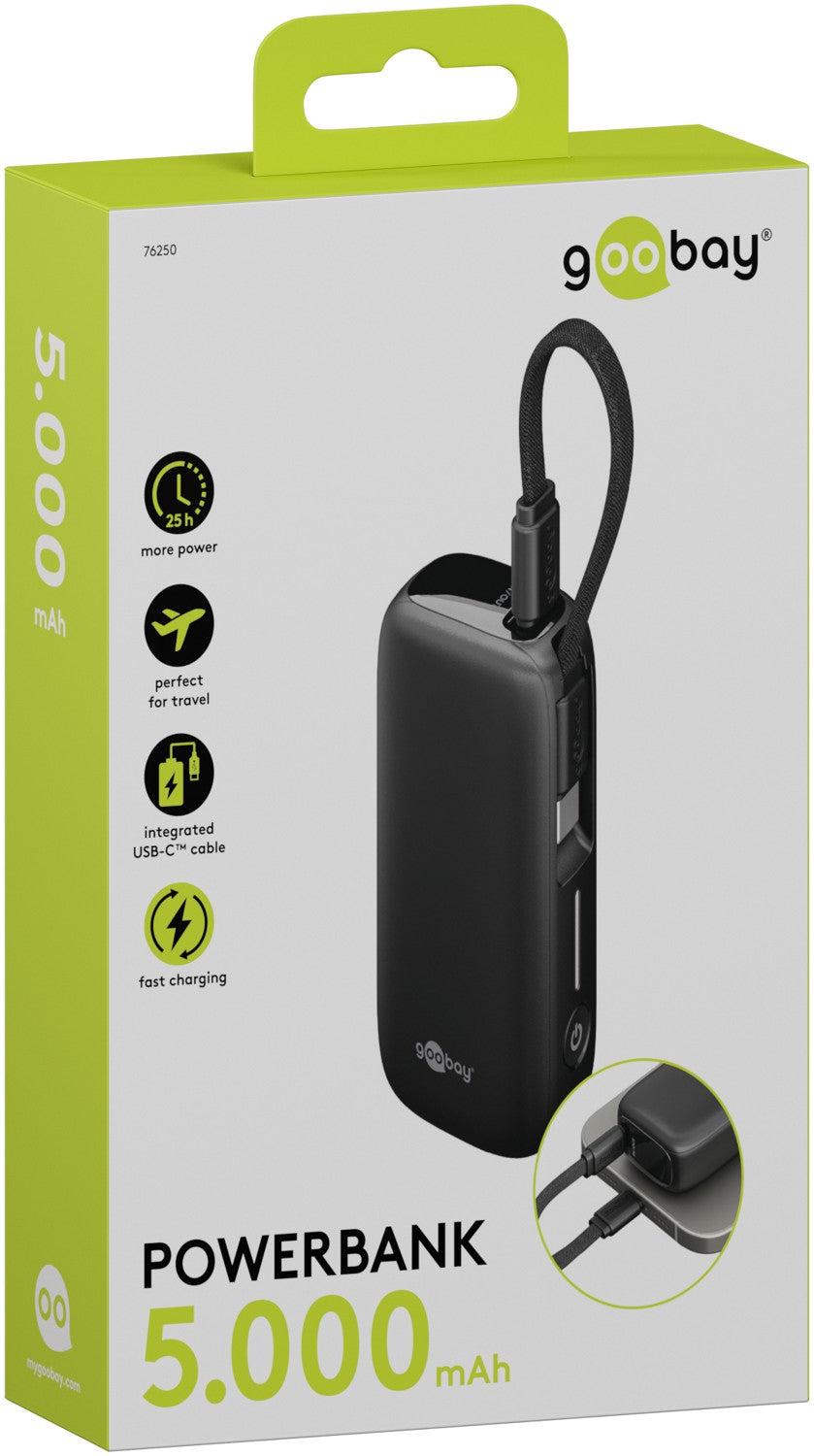 Powerbank - 5.000 mAh - Ingebouwde USB-C kabel