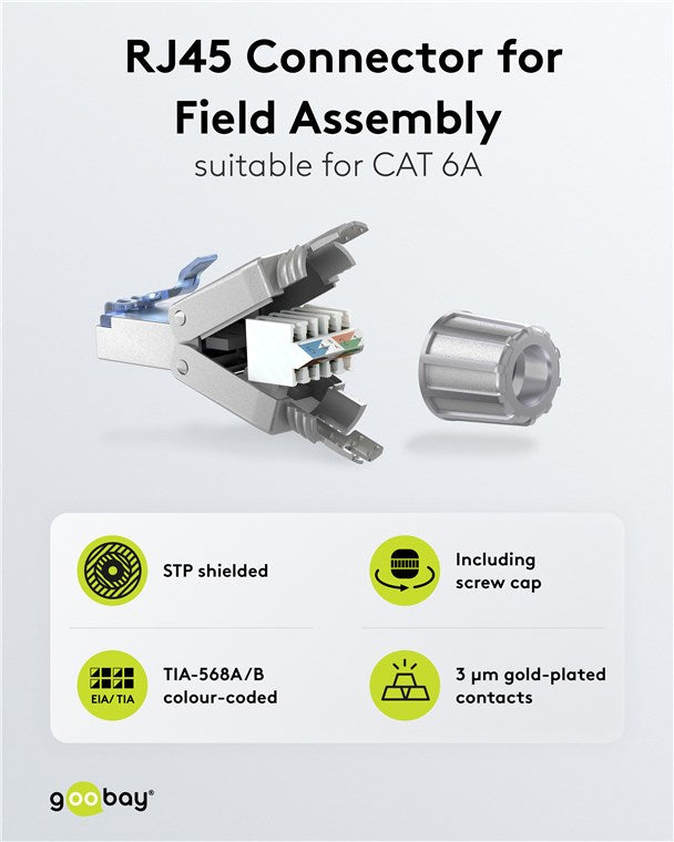 CAT 6A RJ45-connector afgeschermd STP, voor montage zonder gereedschap - Snel & Betrouwbaar