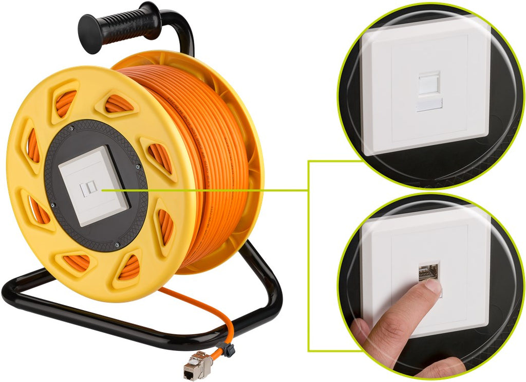 CAT 7A mobiele RJ45-netwerkkabelhaspel, oranje - Goobay