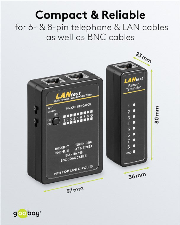 Set voor netwerkkabeltester, CAT 5, CAT 6, CAT 7 en ISDN