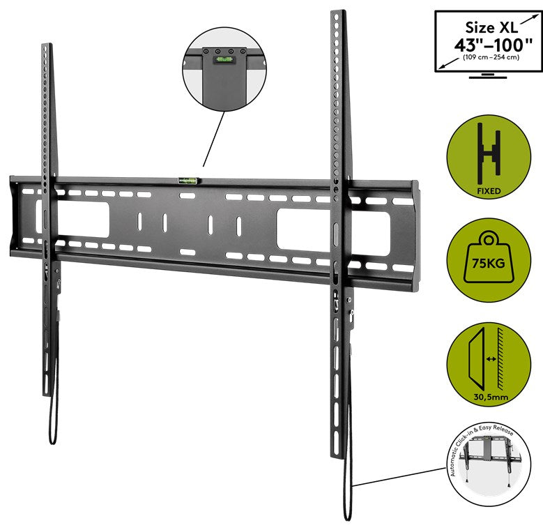 TV Muurbeugel Vast – Geschikt voor 43 t/m 100 inch – Zwart (XL)