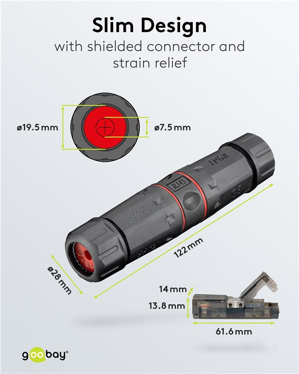 Outdoor (IP68) netwerkkabelconnector, CAT 6 niet afgeschermd