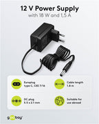 Goobay 12V Voedingsadapter (18W / 1.5A) – 5.5 mm x 2.1 mm DC Plug