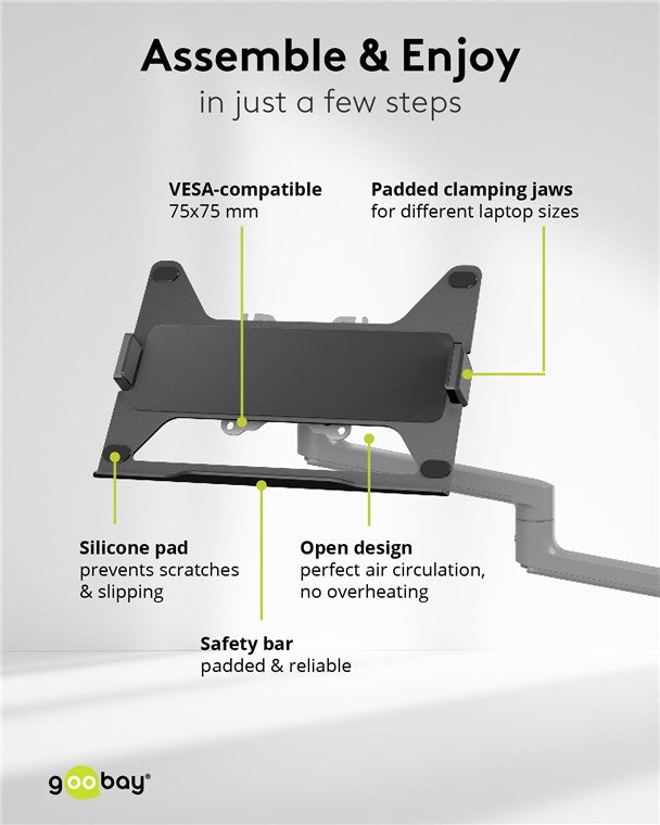 Laptop houder voor Monitorarm – VESA 75x75 & 100x100 – 17,3 inch