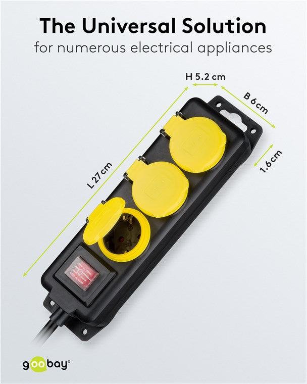 Stekkerdoos 3-voudig, spatwaterdicht, 3 m