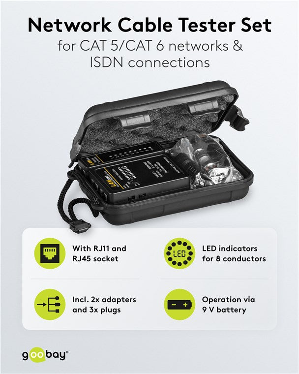 Set voor netwerkkabeltester, CAT 5, CAT 6, CAT 7 en ISDN