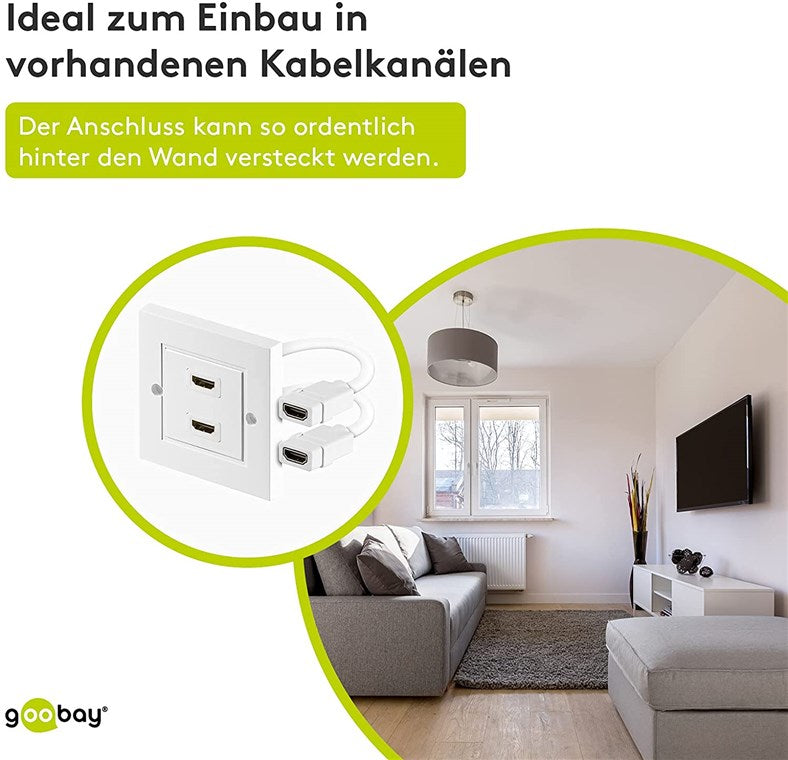 HDMI™ wandcontactdoos, verguld, 2x HDMI™ aansluiting (type A) > 2x HDMI™ aansluiting (type A)