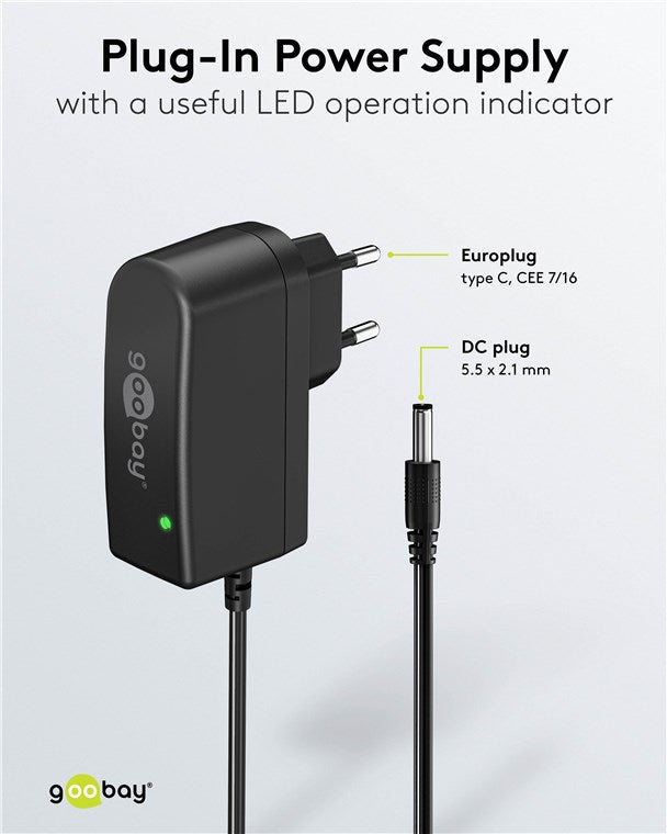 Voedingsadapter 12V / 1A – 5,5 x 2,1 mm DC-plug