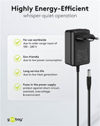Goobay 12V Voedingsadapter (18W / 1.5A) – 5.5 mm x 2.1 mm DC Plug