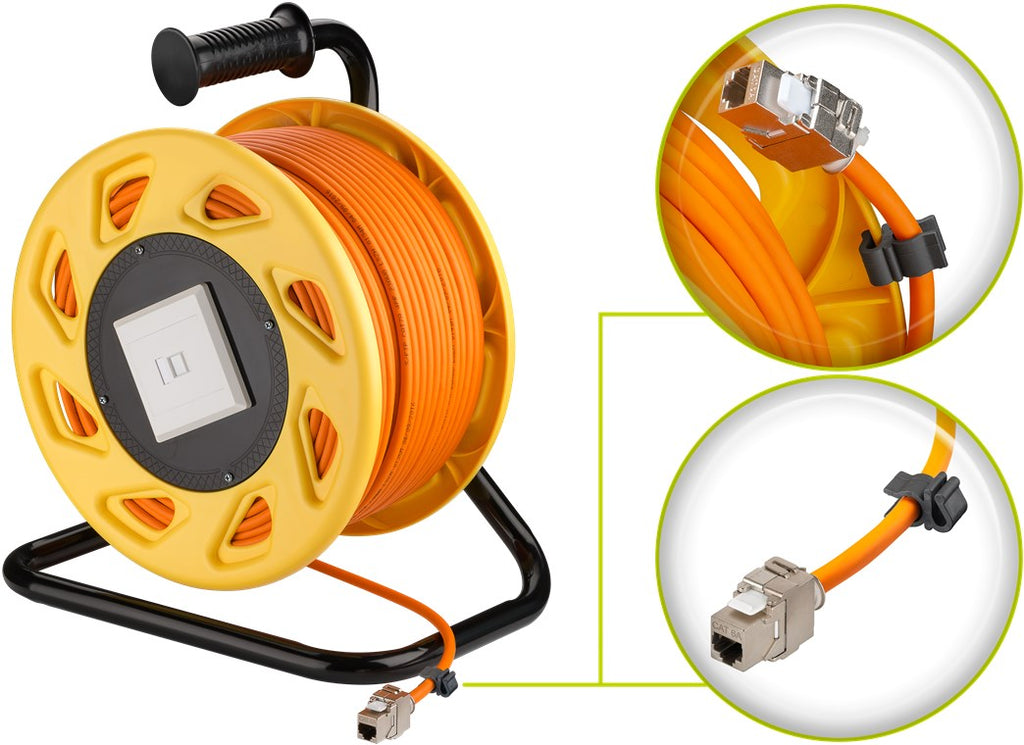 CAT 7A mobiele RJ45-netwerkkabelhaspel, oranje - Goobay