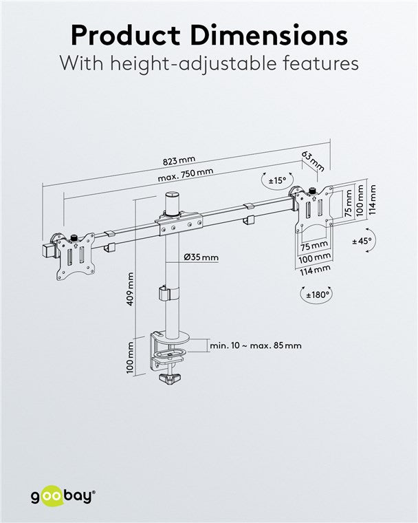 Dubbele Monitorarm Vast – Geschikt voor 17 t/m 32 inch – Zwart