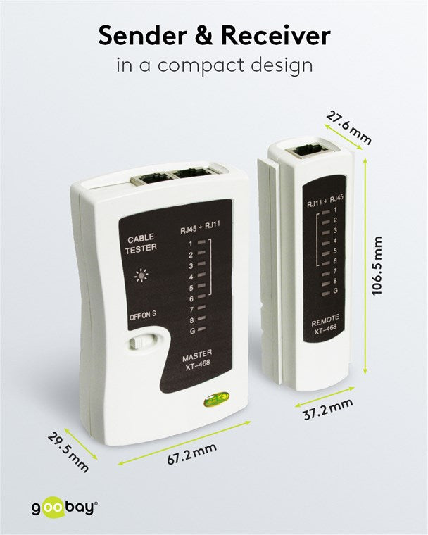 Professionele Netwerkkabeltester voor RJ11 en RJ45 Kabels met LED-diagnose - XT468