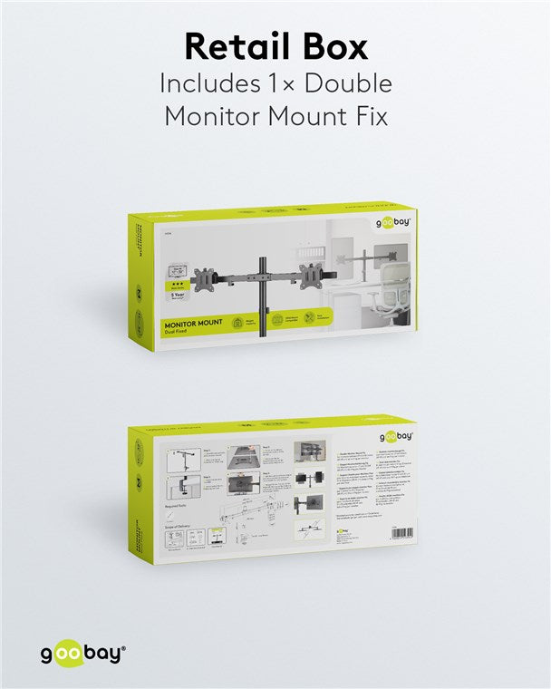 Dubbele Monitorarm Vast – Geschikt voor 17 t/m 32 inch – Zwart
