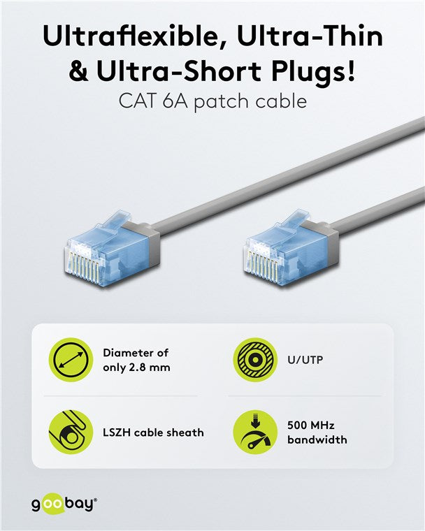 Ultraflexibele CAT 6A netwerkkabel, slim, U/UTP, CU – Goobay