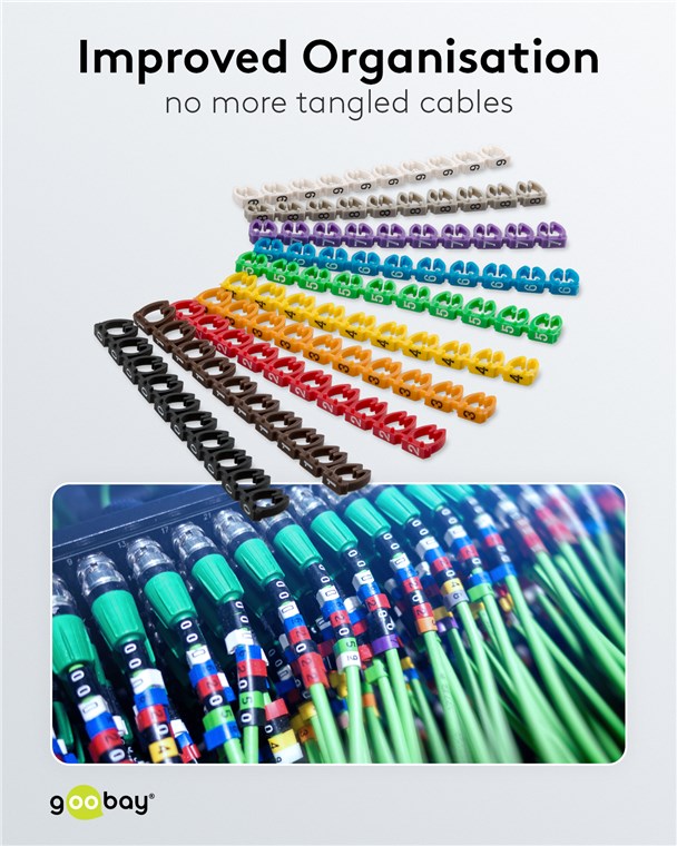 Kabelmarkeerclips "Cijfers 0-9", voor kabeldiameters van 5,6 - 7,4 mm, 10x 10 gekleurde markeerringen