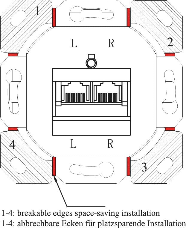 CAT 6 wandcontactdoos inbouw, 2x RJ45-aansluitingen, signaalwit RAL 9003