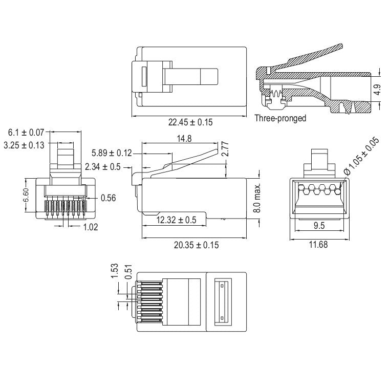RJ45-stekker, CAT 6 UTP niet afgeschermd (10 stuks per verp)