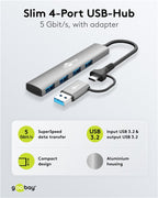 2-in-1 Slimme 4-Poorts USB Hub – 5 Gbit/s