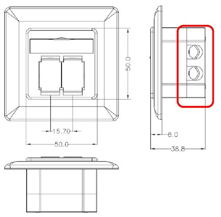 CAT 6A universele wandcontactdoos incl. frame voor opbouwmontage