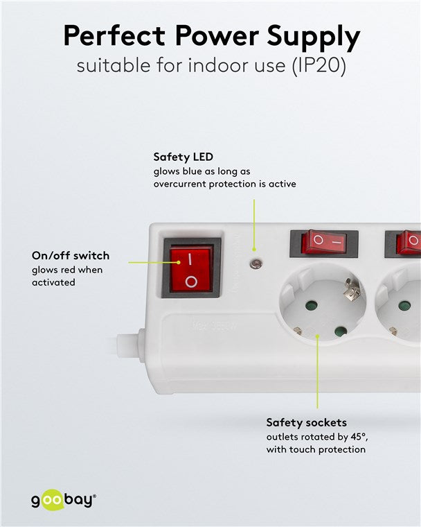 Stekkerdoos 6-voudig met overspanningsbeveiliging en 6x schakelaars, 1,5m