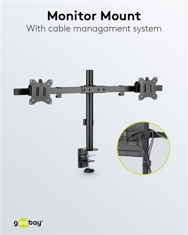 Dubbele Monitorarm Vast – Geschikt voor 17 t/m 32 inch – Zwart