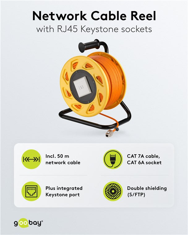 CAT 7A mobiele RJ45-netwerkkabelhaspel, oranje - Goobay