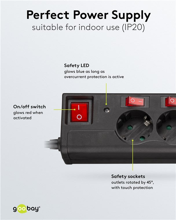 Stekkerdoos 6-voudig met overspanningsbeveiliging en 6x schakelaars, 1,5m
