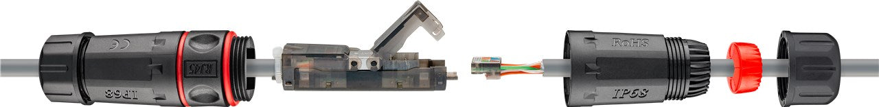 Outdoor (IP68) netwerkkabelconnector, CAT 6 niet afgeschermd