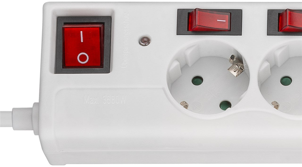 Stekkerdoos 6-voudig met overspanningsbeveiliging en 6x schakelaars, 1,5m