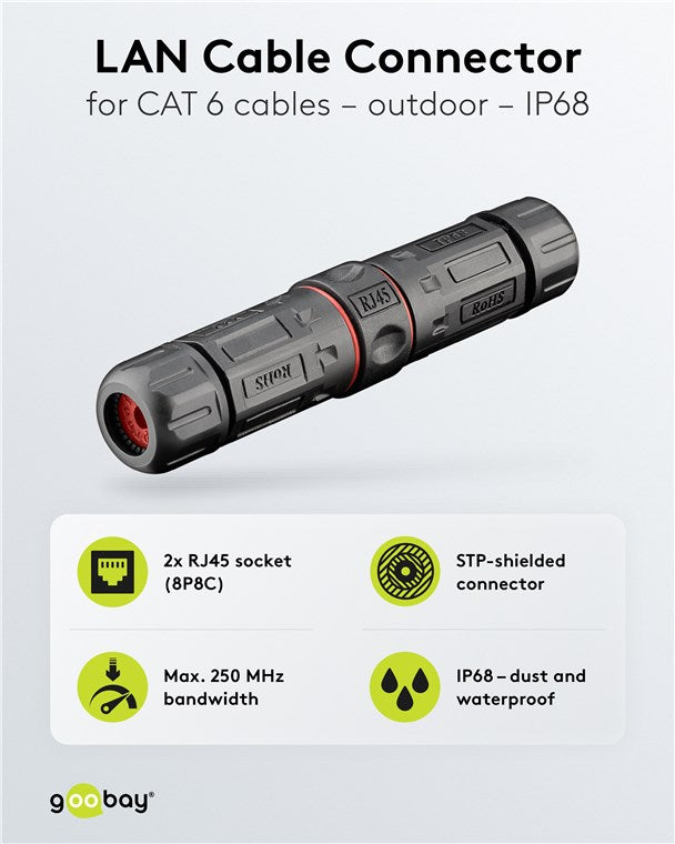 Outdoor CAT 6 Kabelkoppeling RJ45 Patch IP68 - Stofdicht & Waterdicht