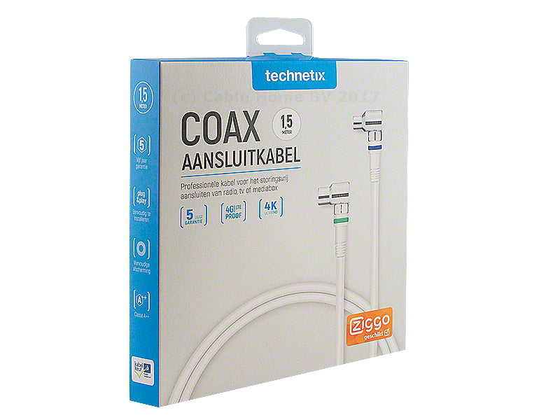 Aansluitkabel Coax - IEC-male/female haaks - Technetix