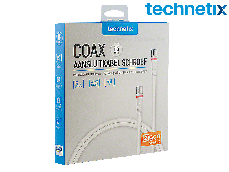 Coax aansluitkabel schroef - F-male/F-male, recht, 1,5 meter - Technetix