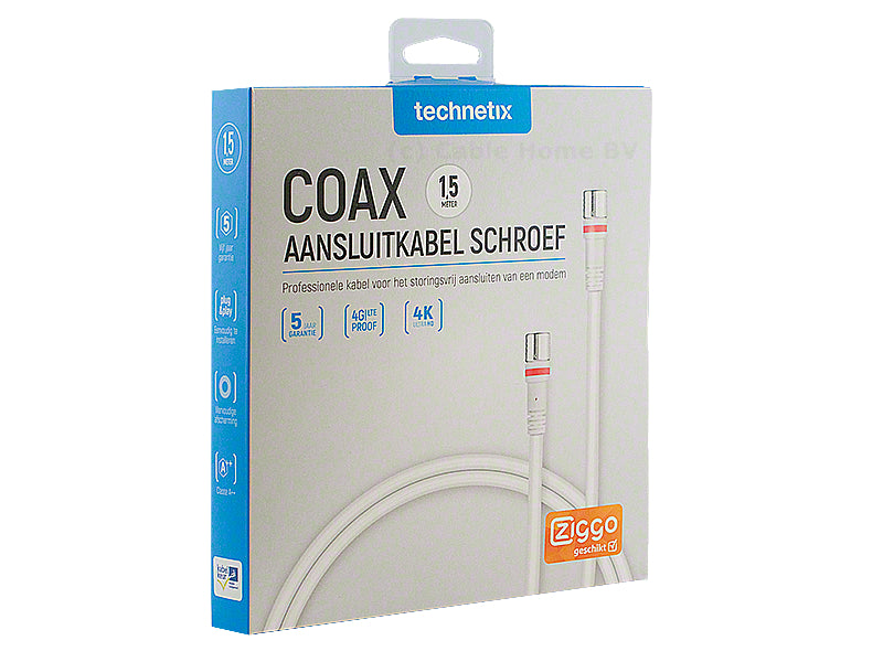 Coax aansluitkabel schroef - F-male/F-male, recht, 1,5 meter - Technetix