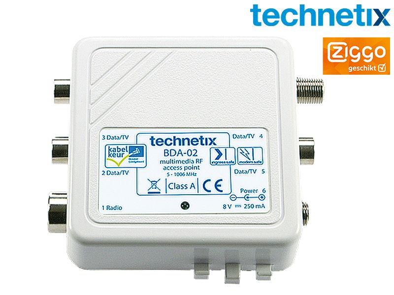 Coaxversterker 4x uitgangen tot 4 dB, geschikt voor interactieve TV (BDA-02-A) - Technetix