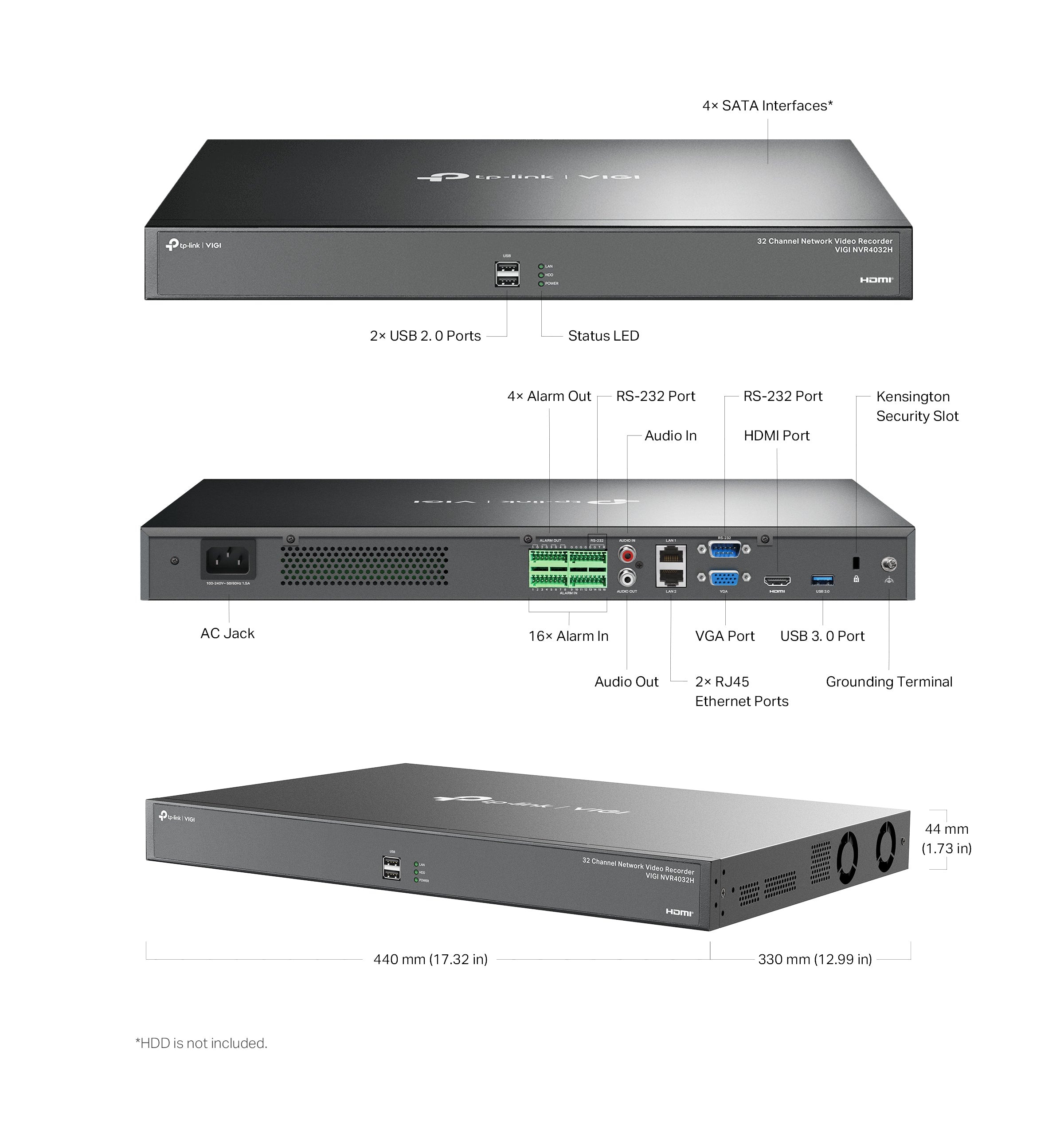 VIGI 4 serie NVR,  4 Harde schijven, 32 kanalen input - NVR4032H