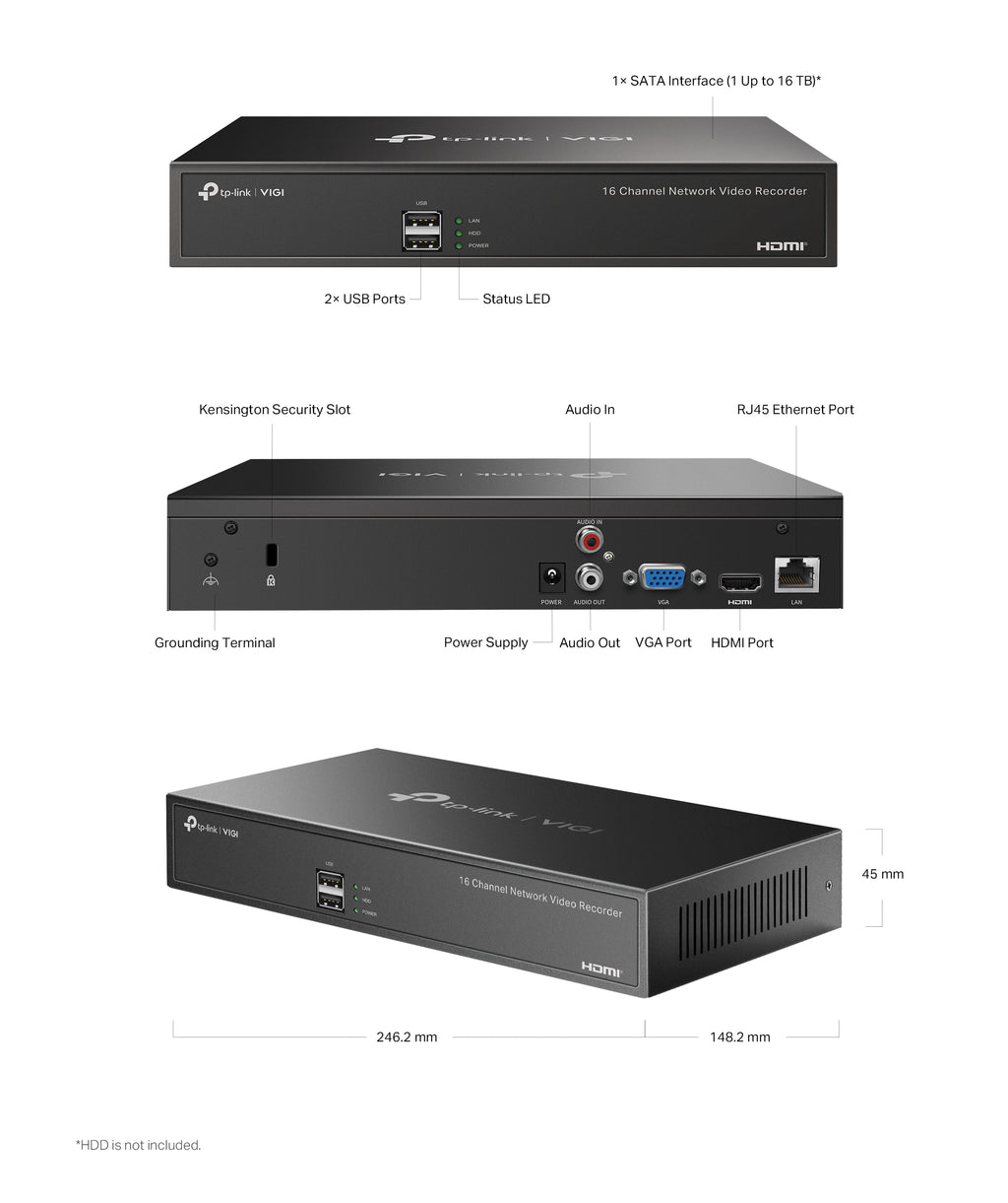 VIGI 1 serie NVR, 1 Harde schijf, 16 kanalen input - NVR1016H